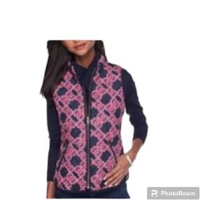 Crown & Ivy pink and blue quilted vest with pockets